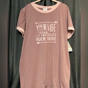 LuLaRoe Liv Pink Ringer Tee New XL Your Vibe Attracts Your Tribe